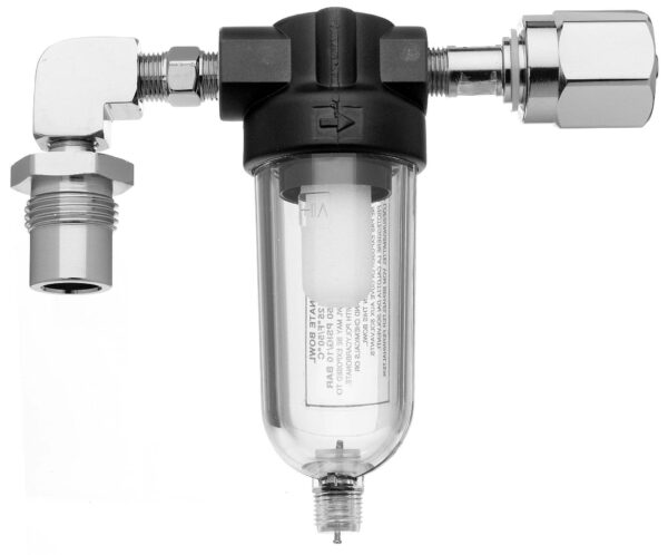 Line Filter Assembly, 90º DISS Male Inlet x DISS Hex Female Outlet, Med Air