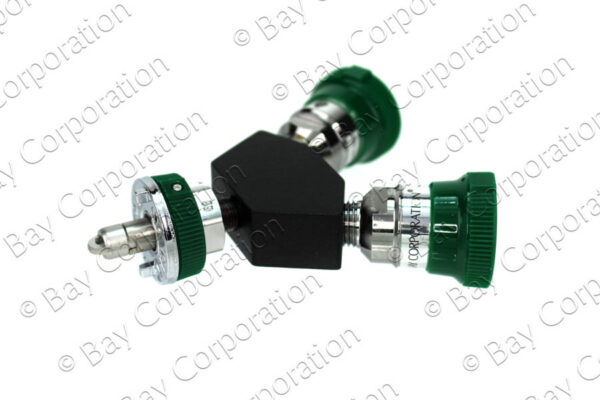 Ohmeda Y-Block, Male QC Inlet x Female Coupler Outlets, O2 - Image 2