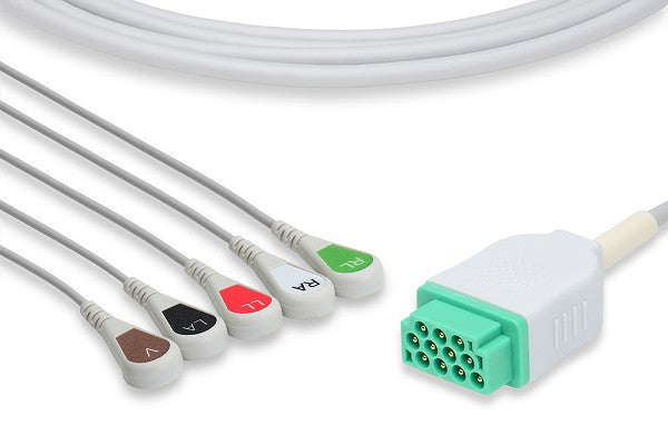ECG Cable GE Dash One-Piece 5-Lead Snap